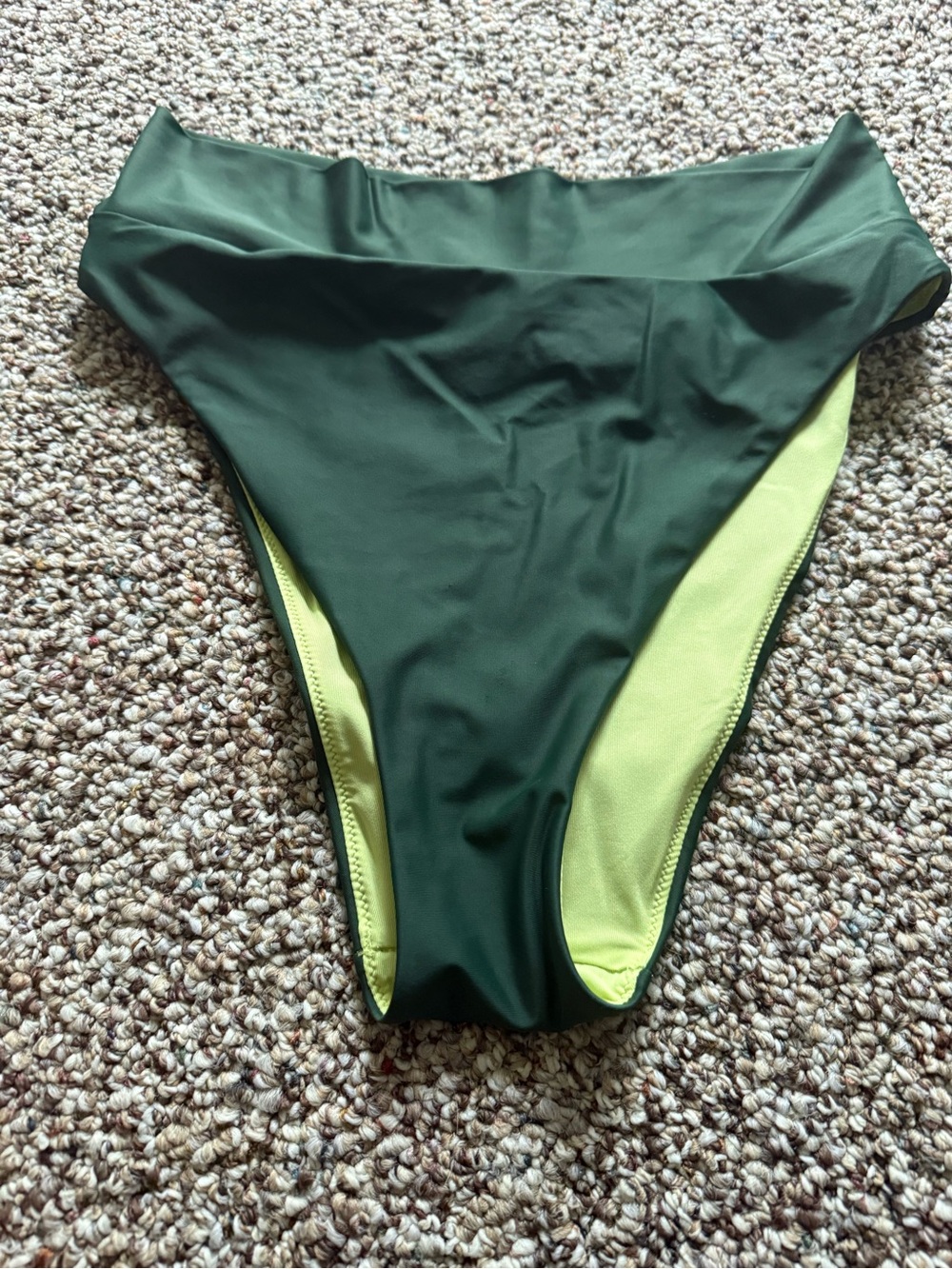 aerie Two-Tone High-Waist Bikini Bottom in Dark Green and Lime